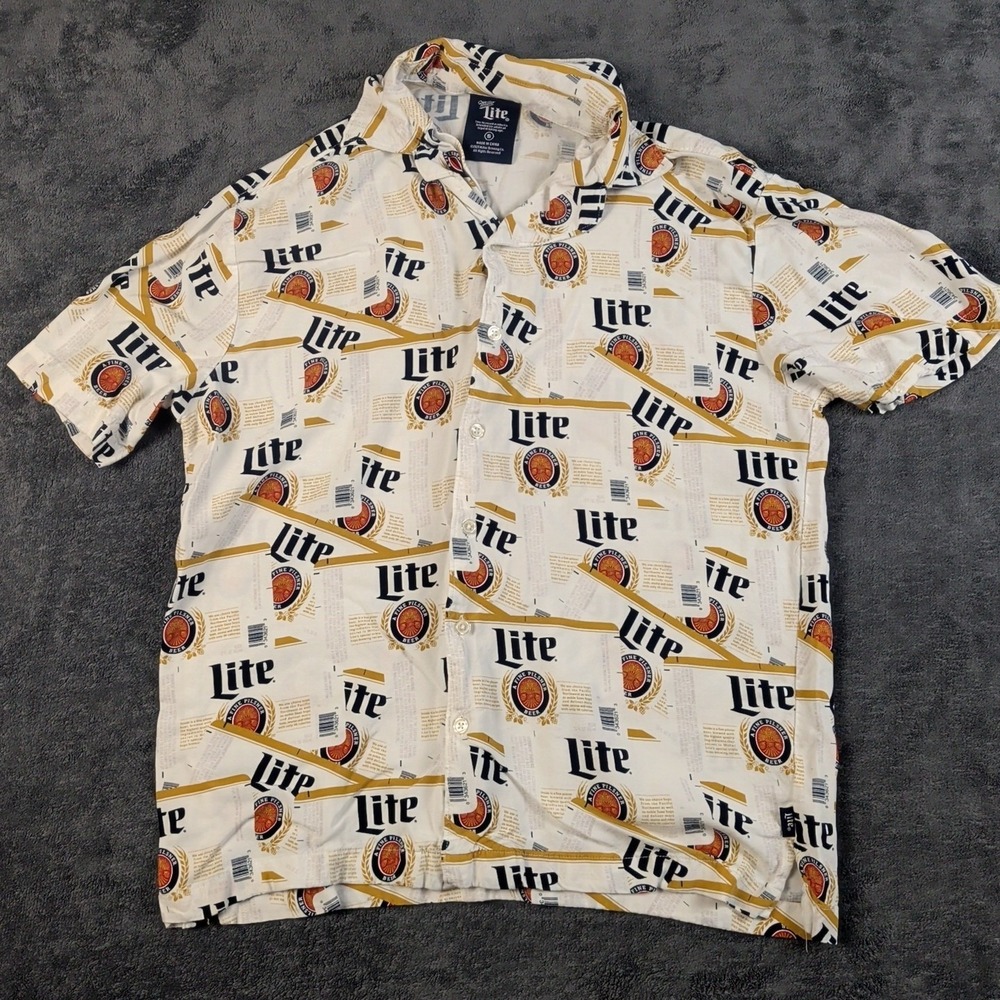 Miller lite short sleeve button up shirt size Small